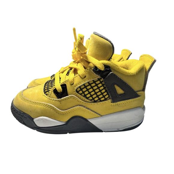 Nike Air Jordan 4 Retro Lightning Yellow Toddler Sz 9C Jumpman Sneakers - Picture 4 of 8